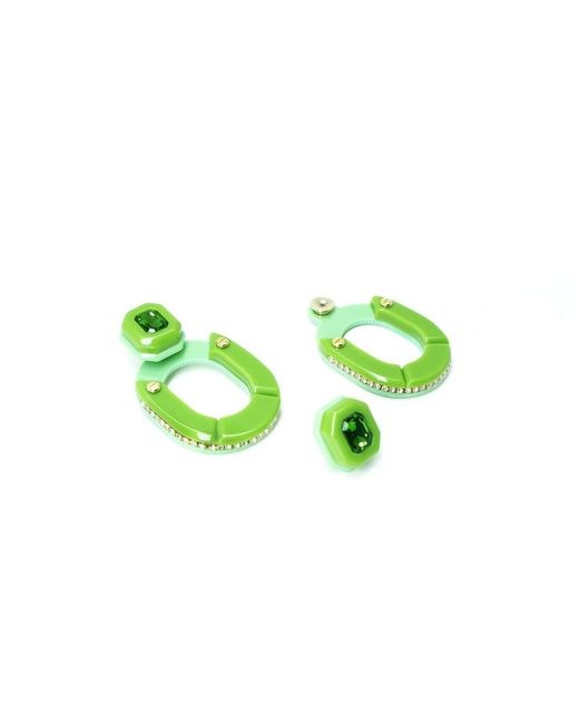 Gissa Bicalho Green Handmade Acrylic Earring Kit Stone Hoop And Pendant