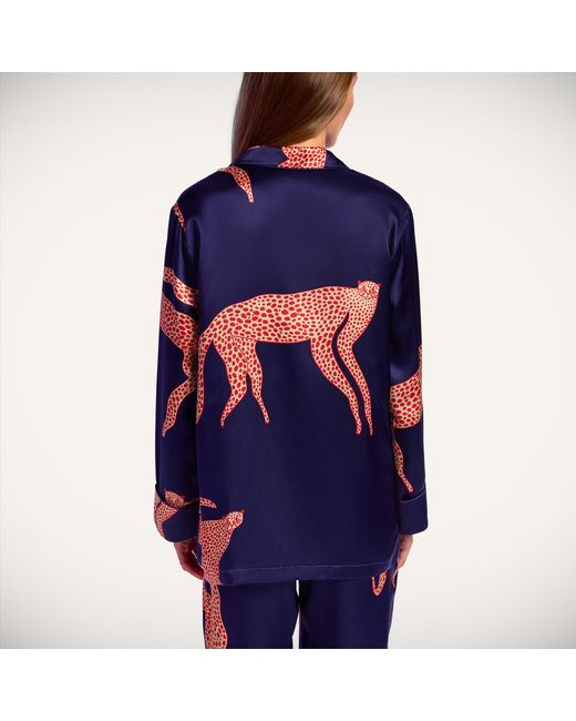 Pola Brand Blue Long-Sleeve Silk Pyjama Shirt