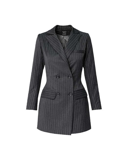 AVENUE No.29 Black Double Breasted Striped Wool Blazer