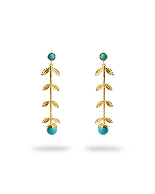 Ebru Jewelry Metallic Bohemian Elegance Leaf & Stone Dangle Earrings