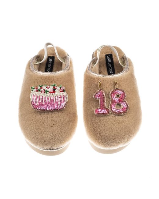 Laines London Brown Neutrals Flatform Cloud Closed Toe Slippers With 18Th Birthday & Cake Brooches
