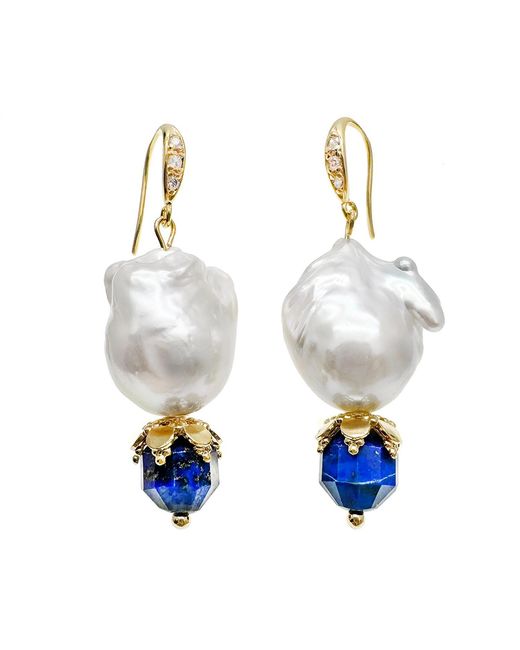 Farra White Baroque Pearls With Lapis Earrings