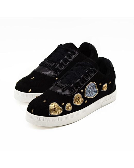 Rettrose Black Elsa Luxury Suede Handmade Embellished Tennis Shoe
