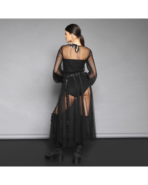 Silvia Serban Black Textured Tulle Fit-And-Flare Dress With Volumetric Appliqués