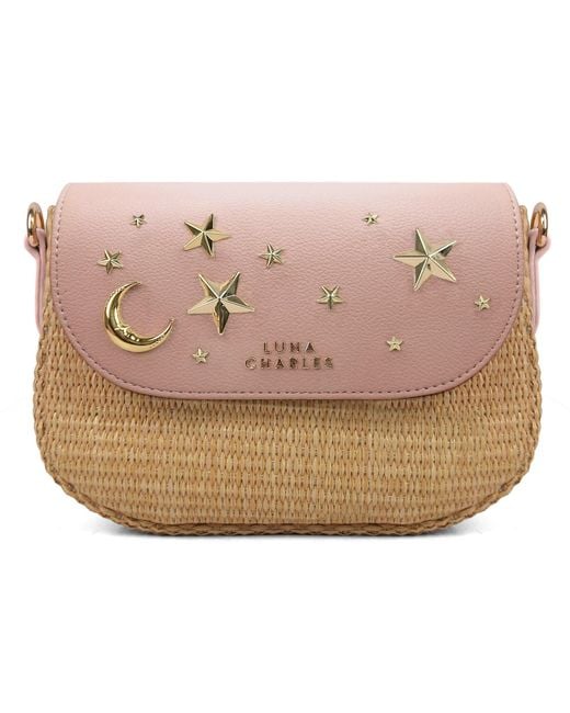 Luna Charles Pink Elena Star Studded Rattan Handbag