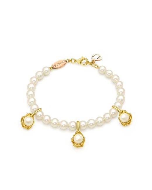Unaloe Metallic Vermeil Natural Pearl Leaf Charm Bracelet For – Adjustable Fashion Jewelry – Essence Of Nature