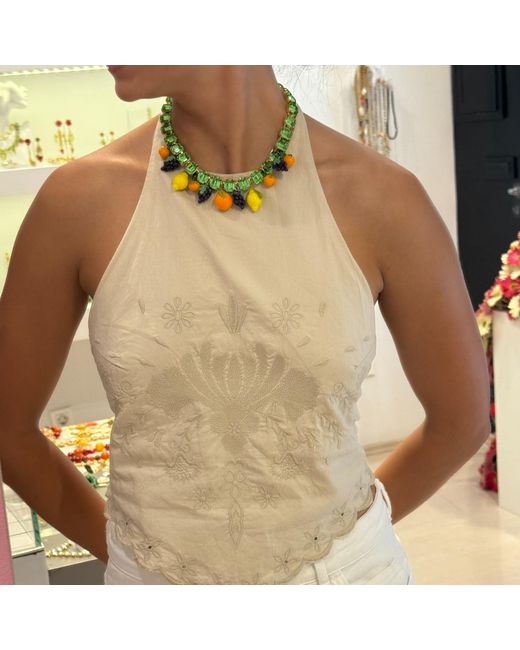 Achala Handcrafted Green Fruit Charm Statement Necklace – Crystal & Hand-Painted Fruit Motif for men