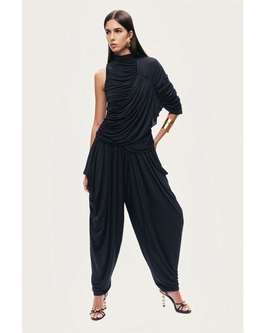 Nocturne Black Draped Relaxed-Fit Pants