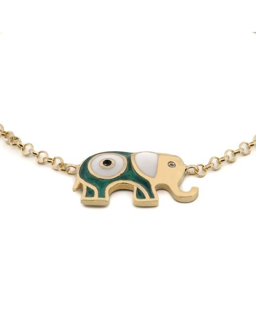 Ebru Jewelry Metallic Wishful Elephant & Evil Eye Enamel Chain Bracelet