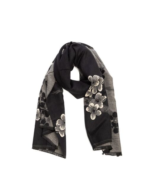 Saachi Black Two Color Floral Reversible Scarf