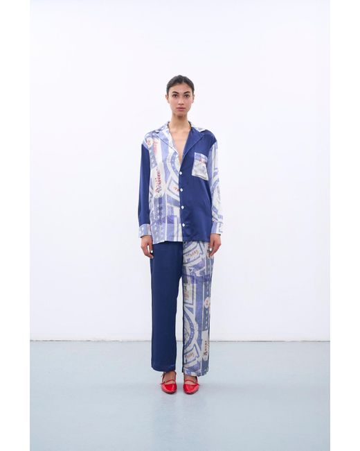 Studio Afuera Blue Azul Silk Printed Pants
