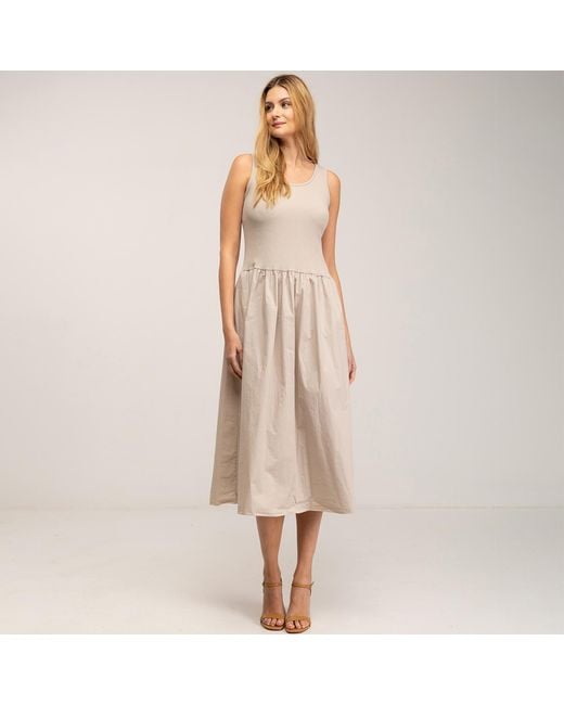 Tantra Spain Sl Natural Neutrals Fitted Maxi Strap Dress With A Line Skirt And Pockets