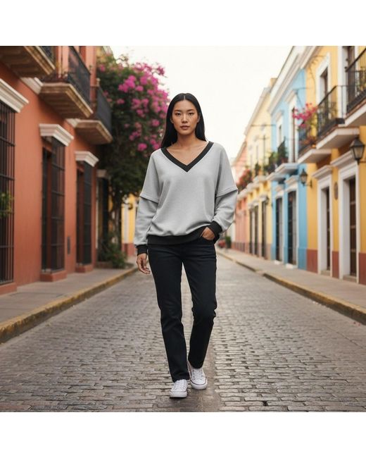 BEIRA Gray Victoria V-Neck Sweatshirt –