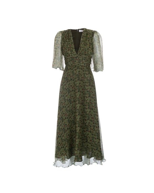 Sofia Tsereteli Green Floral Silk Gown