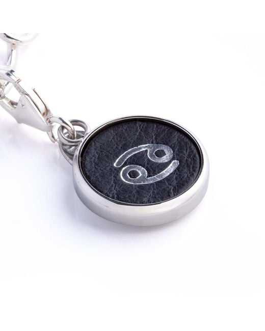 N'damus London White Cancerian Zodiac Sterling & Leather Curb Bracelet