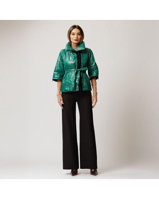 concept A trois Green Emerald Short Jacket With Zippers On The Sleeves And A Drawstring