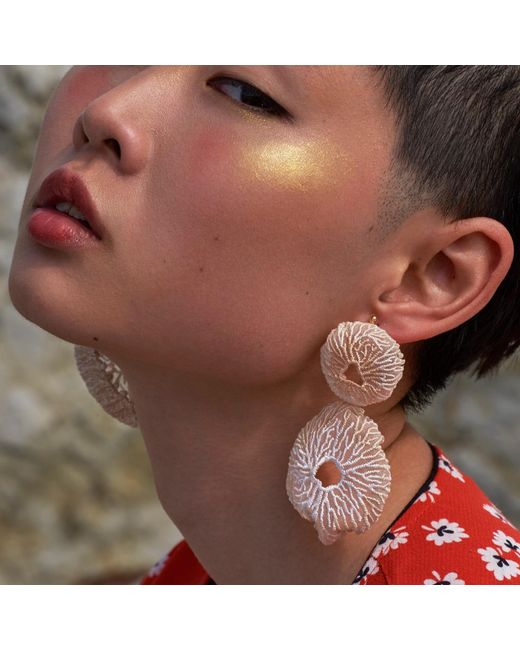 Nana Watanabe Pink Neutrals Coral Egg Embroidery Earrings