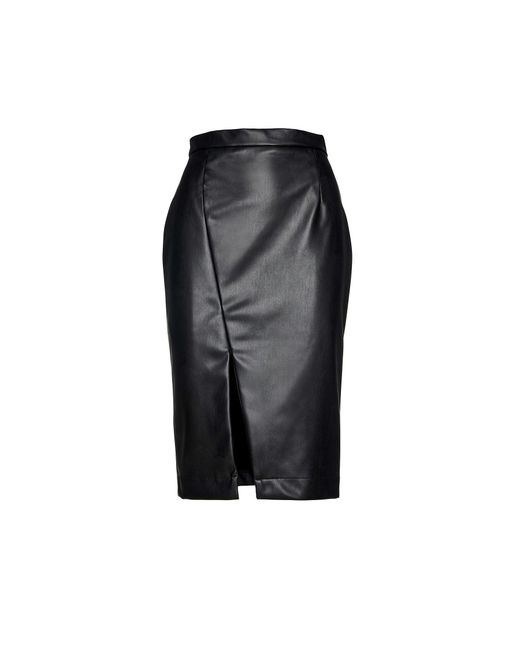 Conquista Black Faux Leather Pencil Skirt By Fashion