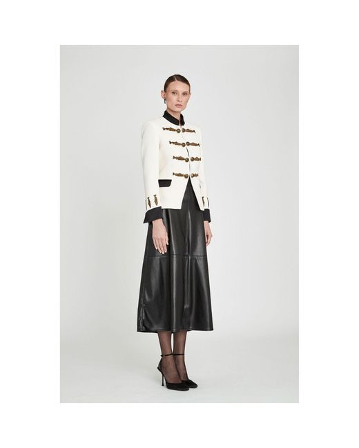 The Extreme Collection White Neutrals Ivory Military Tailored Blazer With Embroidery