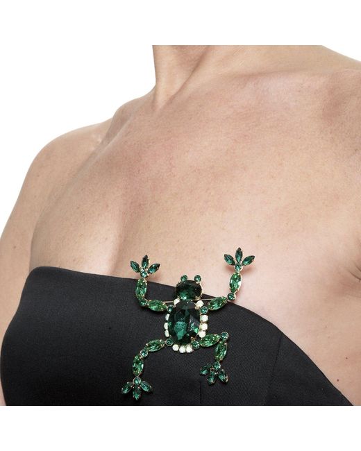 Addicted Green Mabel Frog Shaped Brooch With Emerald Crystals