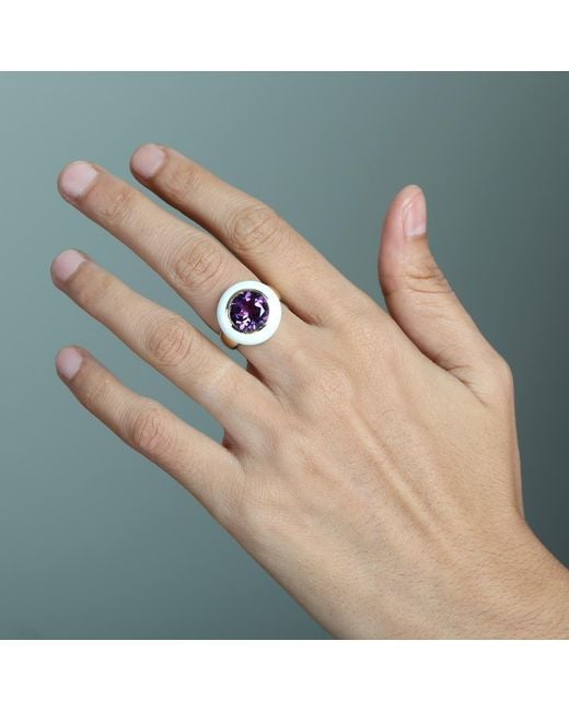 Artisan Purple 14K Enamel & Amethyst Halo Cocktail Ring
