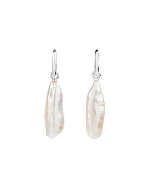 Ora Pearls White Aetia Long Baroque Pearl Hoop Earrings