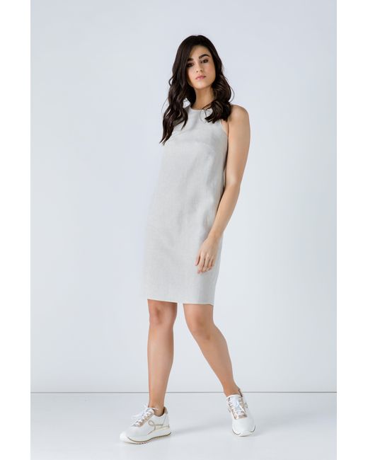 Conquista White Neutrals Linen Sand Colour Sleeveless Sack Dress