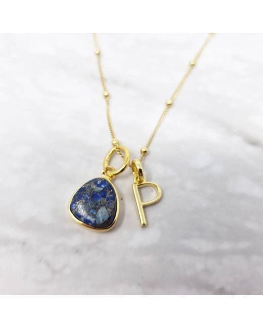 Harfi Metallic Vermeil Plated Lapis Lazuli September Birthstone Initial Pendant Necklace