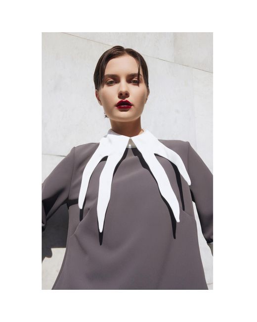 Julia Allert Gray Semi-Formal Blouse With Double Contrasting Details