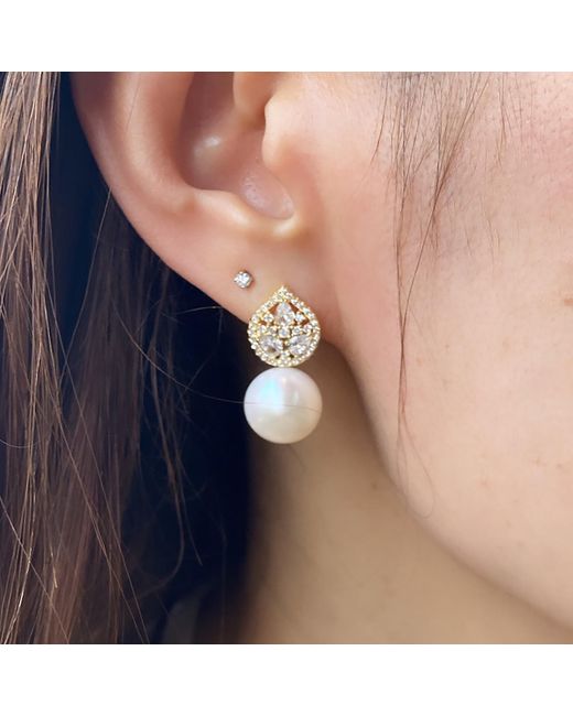 VicStoneNYC Fine Jewelry Metallic Elegant Shiny Akoya Pearl Drop Earrings