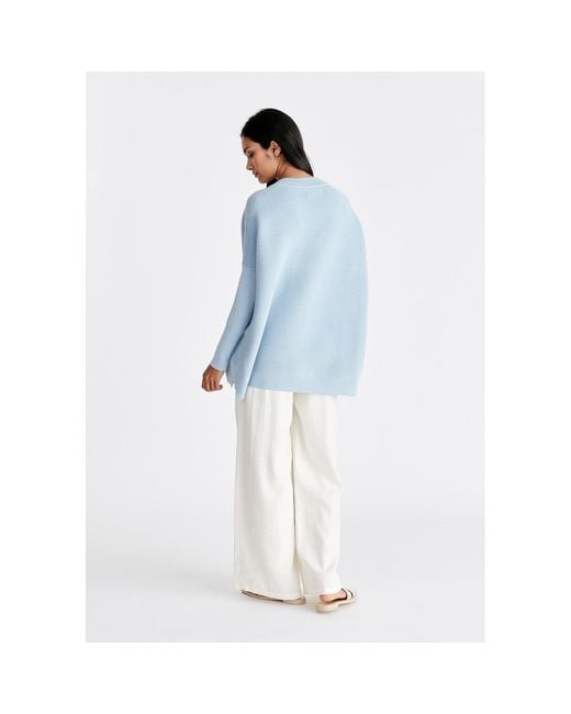 Paisie Blue V-Neck Ribbed Jumper