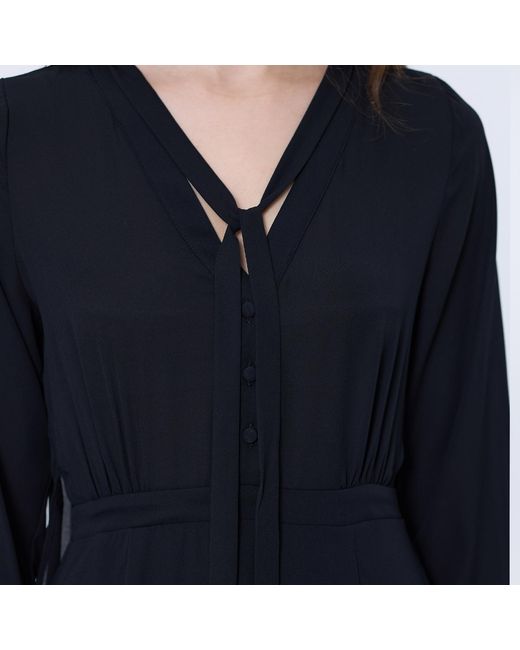 Smart and Joy Black V-Neckline Long Blouse-Dress