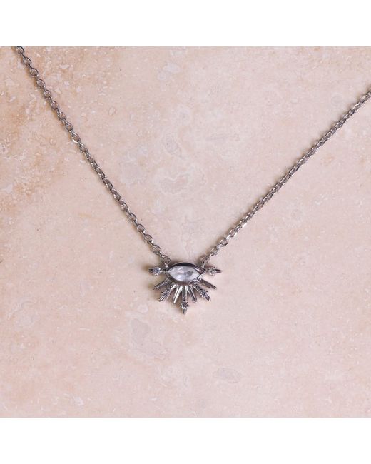 Zohreh Metallic Neutrals Moonstone & Sapphire Sunburst Necklace Sterling