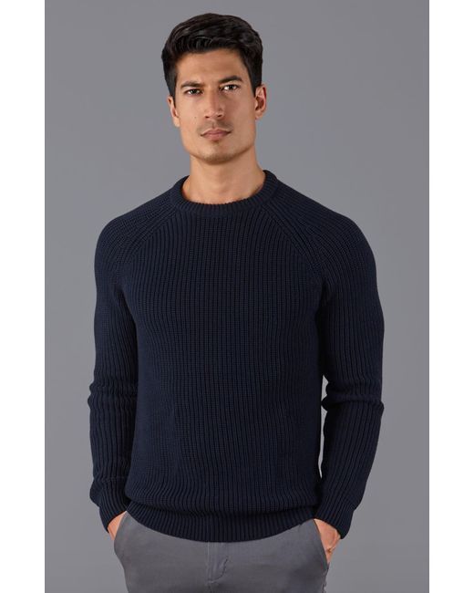 Paul James Knitwear Blue Cotton Clark Fisherman Rib Knit Jumper for men