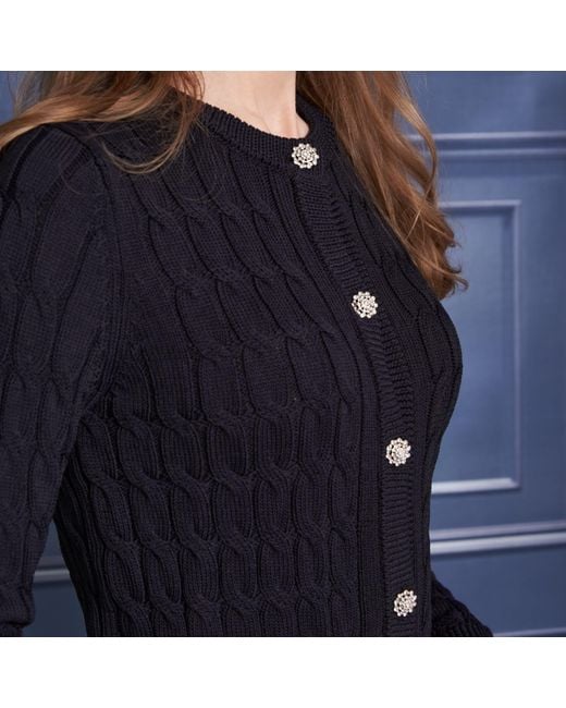 Roch Perel Blue Jewel Buttoned Cable Cardigan