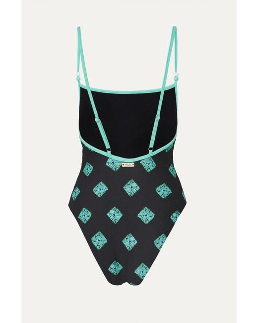 Par Y Escala Sl Green Agus Print Beaded Strap One-Piece Swimsuit