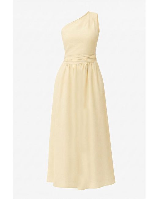 Exquise Natural Neutrals Burk Elastic Waist Linen Blend Midi Dress