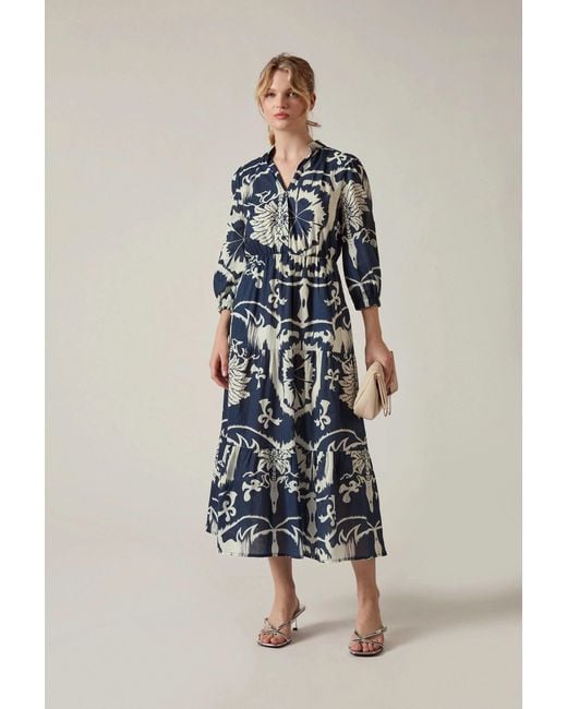 James Lakeland Blue Ornamental Print Tiered Midi Dress