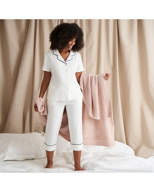 Pretty You London White Luxury Suite Waffle Short & Shirt Trouser Set