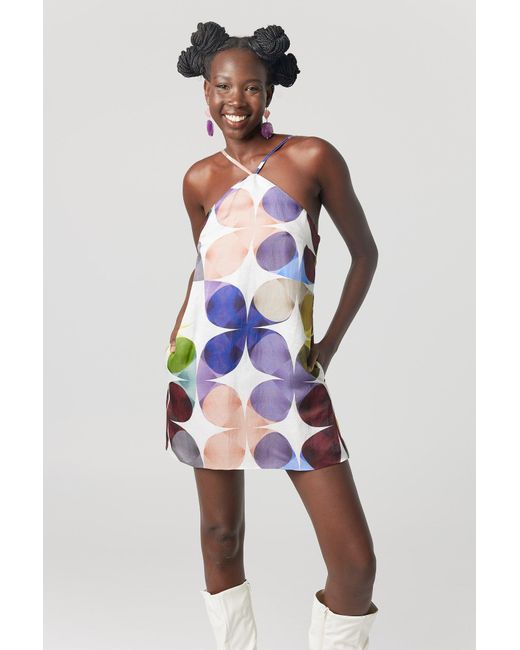 Why Mary Blue Sixties Print Shift Mini Dress