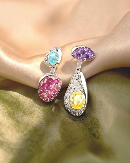 Arte Madrid Purple Sierra Pavé Contour Convertible Stud Earrings With Drop Pendants