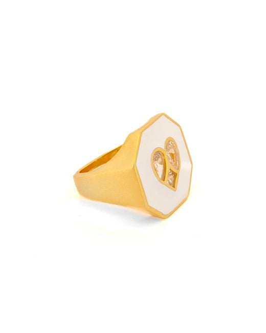 Ebru Jewelry Gray Valentine's Diamond Heart Enamel Statement Ring