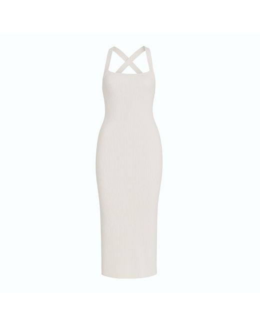 Monlicia White Azura Knit Crisscross Back Bodycon Midi Dress