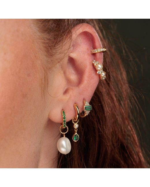Scream Pretty Metallic Emerald & Baroque Pearl Charm Hoop Earrings