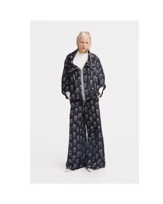Julia Allert Black Art Print Wide-Leg Palazzo Trousers –