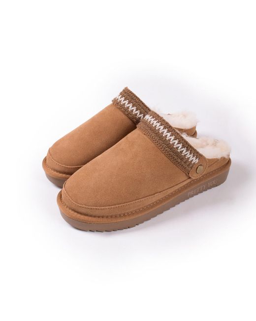 Pretty You London Brown Neutrals Hallie Sheepskin Multiway Slippers