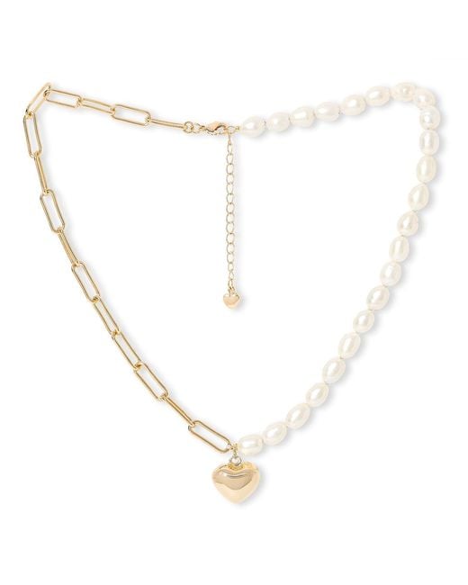 Pearls of the Orient Online Metallic Amare Oval Cultured Freshwater Pearl & Chain Necklace With Heart