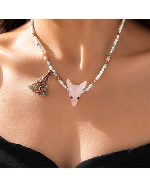 Ormiro Metallic Wild Spirit Wolf Multi-Stone Necklace