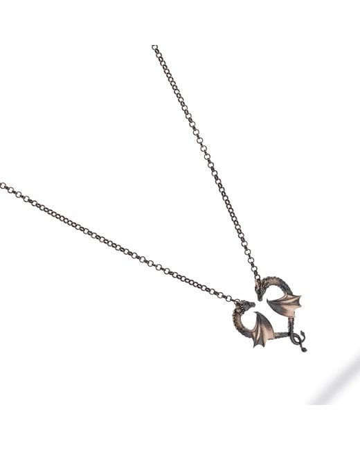 Ebru Jewelry Metallic Twin Dragon Heart Sterling Necklace for men