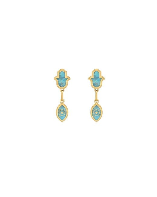 Karma and Luck Blue Peaceful Mindset Evil Eye & Hamsa Earrings
